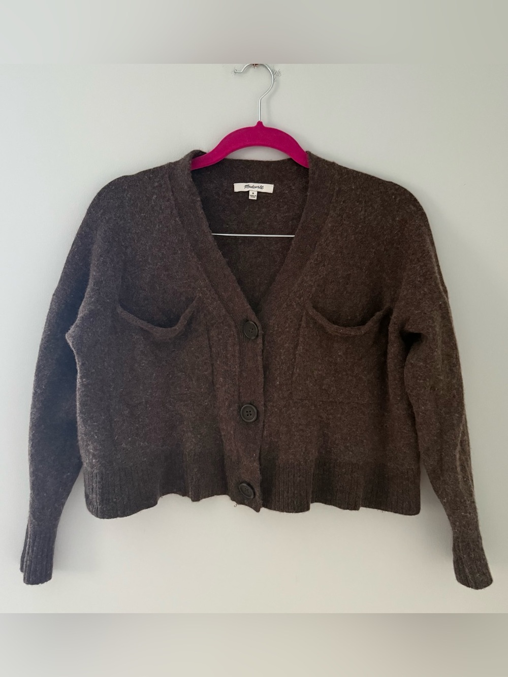 Madewell Chocolate Brown Cropped V-Neck Button Cardigan